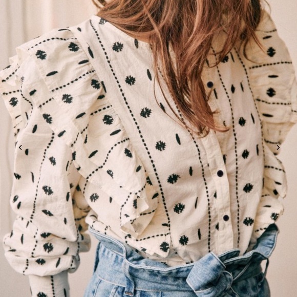 Sezane Cream and Black Ruffle Blouse - Picture 2 of 8